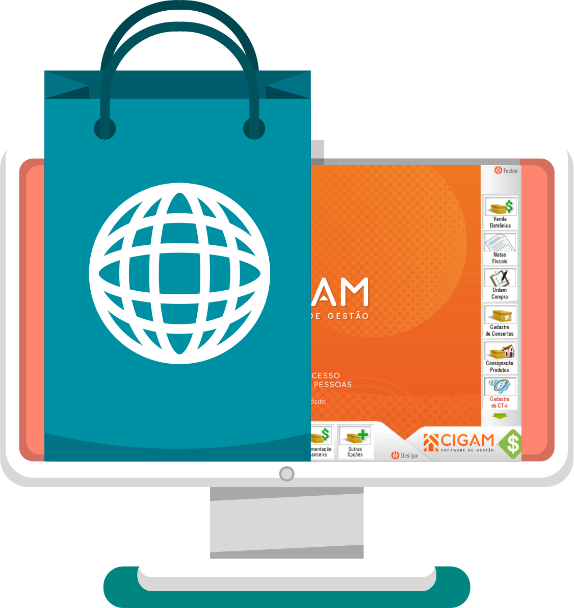 Imagem de monitor e sacola